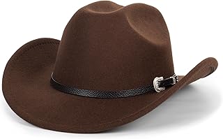 SlowTon Western Cowboy Hat for Men Women - Classic Roll Up Fedora Hat for Adults, Wide Brim Large Rodeo Hat with Strap/Met...