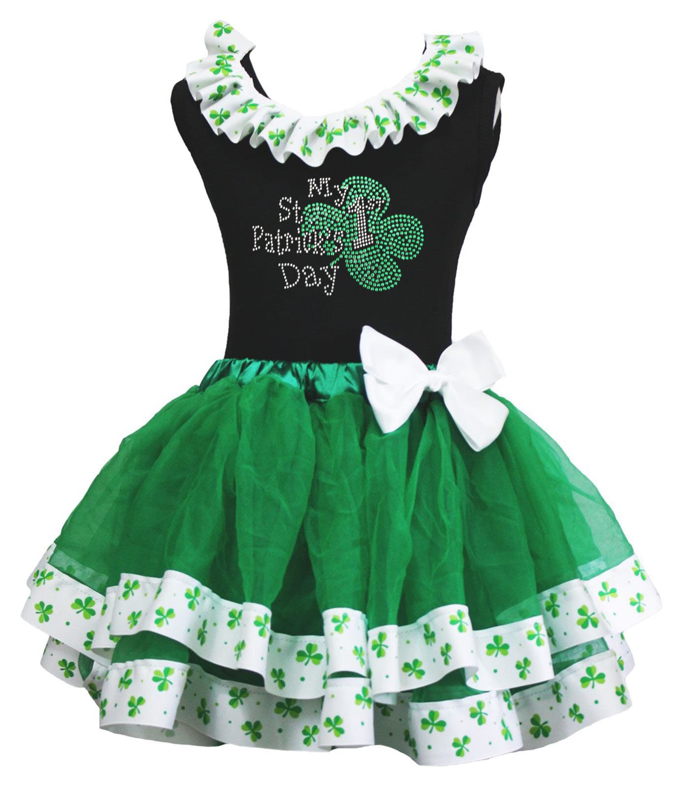 Traje de trébol blanco infantil con falda de pétalos para sesiones de fotos de San Patricio 2