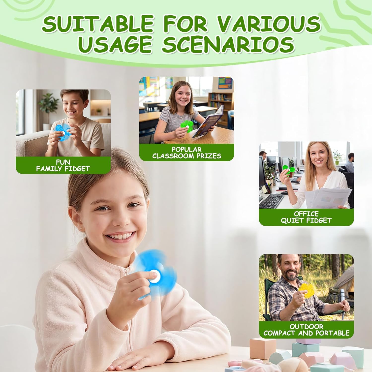 Fidget Toys for Kids - Fidget Spinners with Textured Worry Sensory Stone for Autism Kids Calming Down, Fidget Stress Toys for Anxiety Relief, Small Prizes Fidget Toys - Set 1