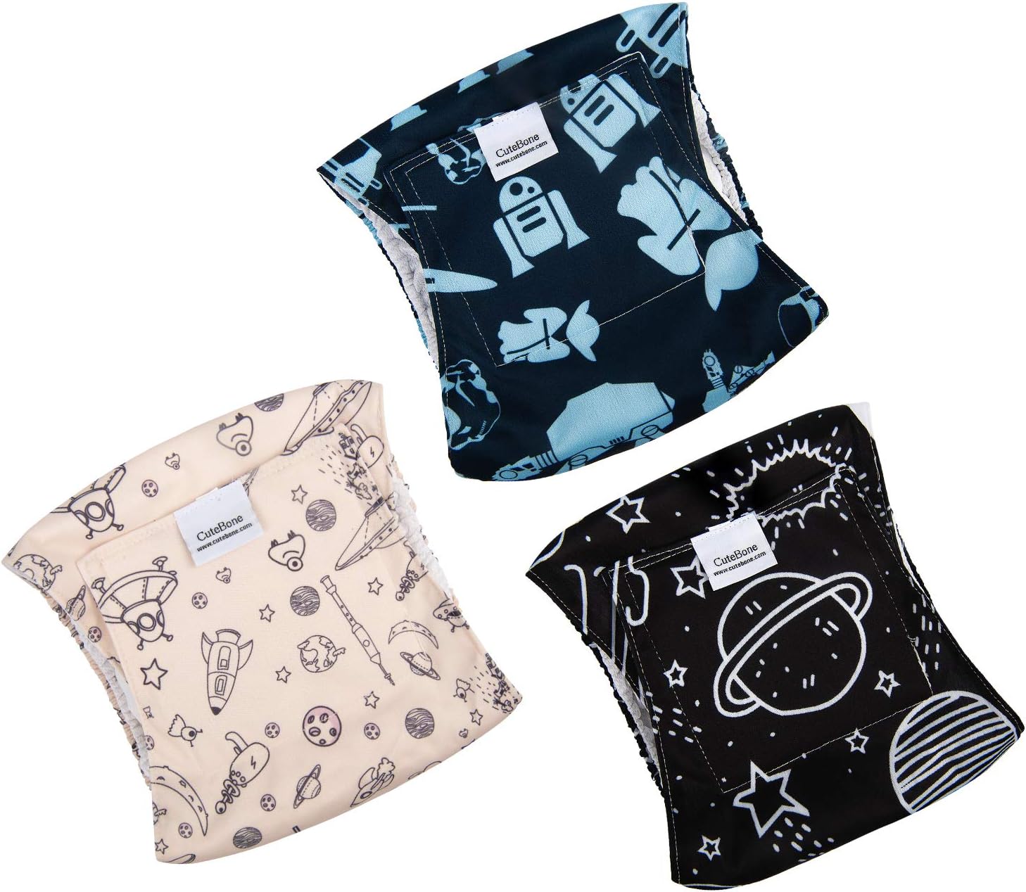 CuteBone Dog Diapers Male Washable Belly Band for Male Dogs Wraps 3pcs a Pack M Space&alien 3pcs