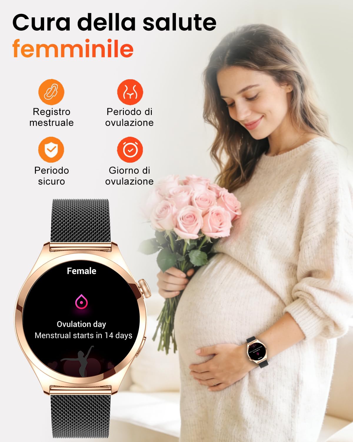 Smartwatch Donna Rotondo con Chiamate, Display Curvo HD da 1,27", Monitor Frequenza Cardiaca SpO2 Sonno, 120+ Modalità Sport, Impermeabile IP68, Smart Watch Donna per Android iOS (Nero oro)