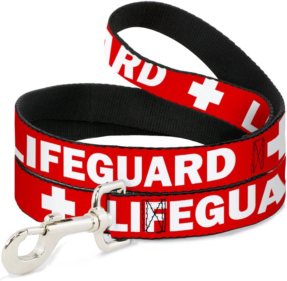 Dog Leash Lifeguard Logo Red White 4 Feet Long 1.5 Inch Wide
