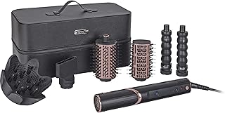 مصفف هواء ومجفف شعر فليكس ستايل 5 في 1 من شارك، ملحق لف السيارة، فرشاة مجداف، فرشاة بيضاوية، مكثف، موزع، شنطة تخزين، لا يسبب ضررًا للحرارة، أسود/روز جولد، HD446EU