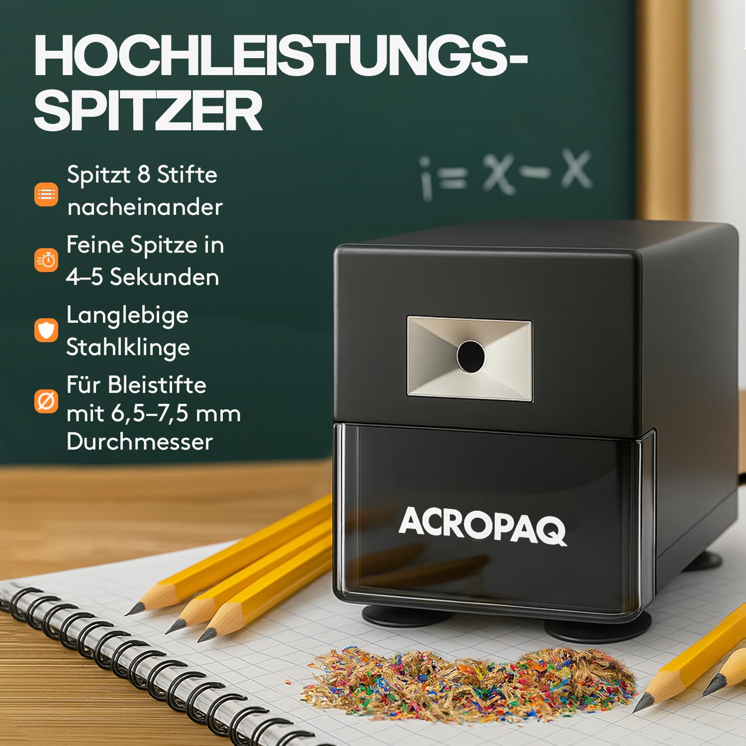 ACROPAQ Elektrischer Anspitzer für dicke und dünne Stifte - Professionell Heavy Duty Elektrischer Spitzer, Automatischer Start und Stopp, Überhitzungsschutz - Spitzer Elektrisch, Bleistiftspitzer