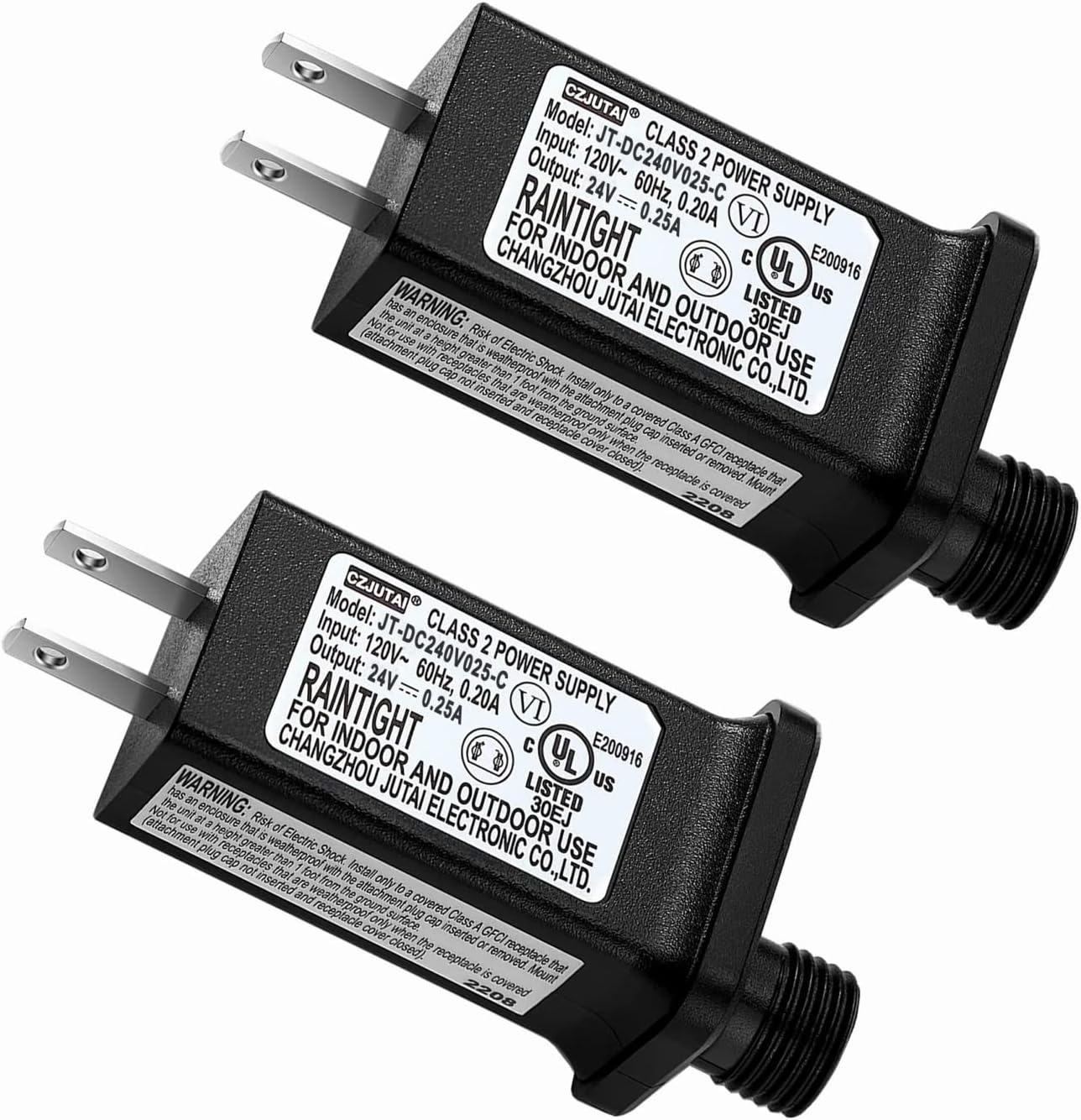Airoads2PCS Replacement 24V 0.25A LED Transformer Model JT-DC240V025-C Class 2 Power Supply IP44 LED Light Controller Low Voltage Transformer for Christmas String Light (24V6W 2PCS)