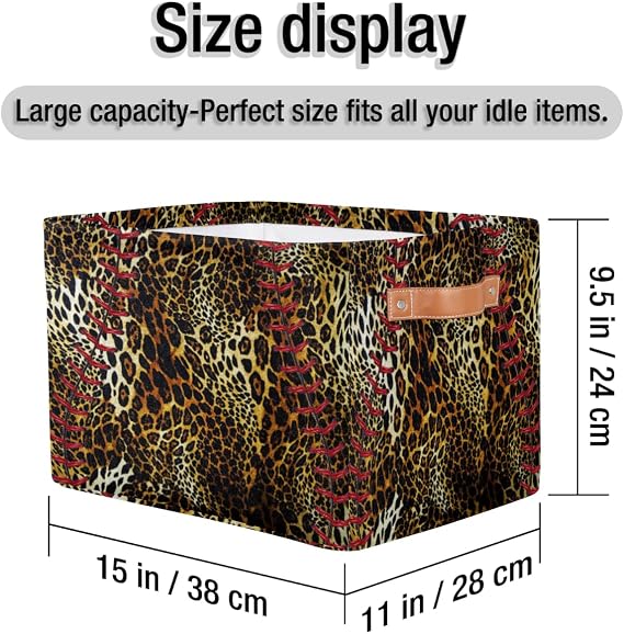 Leopard Softball Prints Large Storage Basket 1Pcs, Giraffe Leopard Foldable Storage Boxes Storage Bin Baskets Home Organizer for Toys Clothes Office Living Room