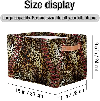 Leopard Softball Prints Large Storage Basket 1Pcs, Giraffe Leopard Foldable Storage Boxes Storage Bin Baskets Home Organizer for Toys Clothes Office Living Room
