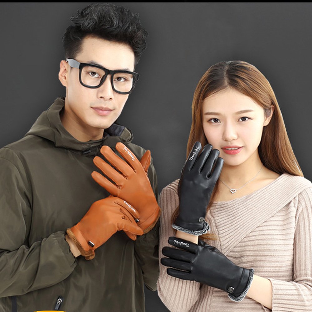 Guantes de invierno de piel sintética para mujer y hombre, con forro cálido, guantes de conducción para motocicleta