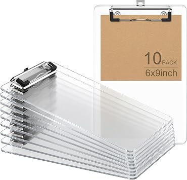 Small Clear Clipboard Set of 10, A5 Mini Clip Board | 6 x 9 Half-Letter Size for Classroom, Students, Teacher, Nurse, Office & School Supplies