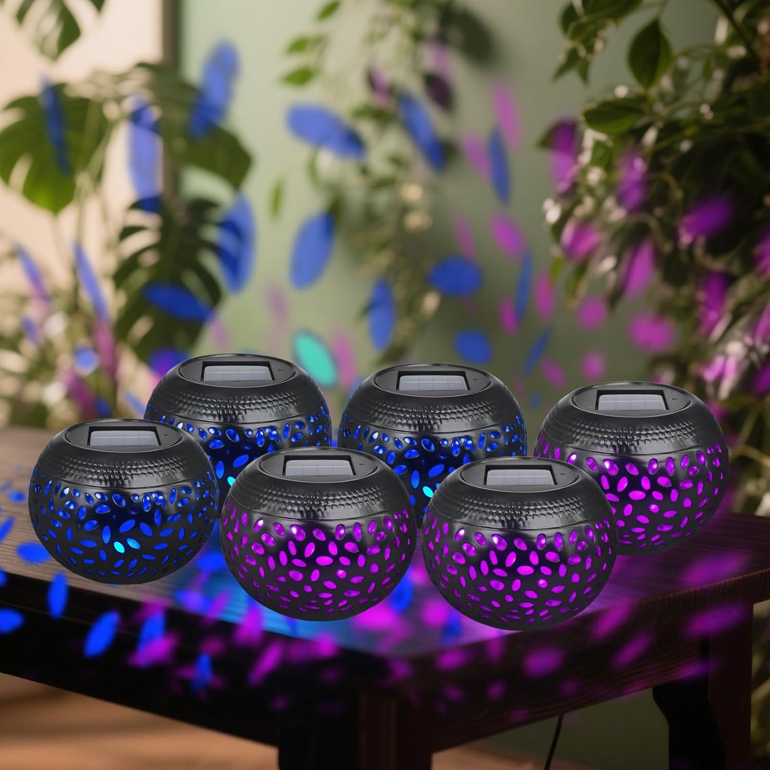 6 Pcs Solar Table Lanterns 7 Color 2 Modes Metal Decorative Lamp Outdoor Waterproof Dancing Flashing Flame Lamp Auto On/Off Lighting for Garden Patio Yard(Black)