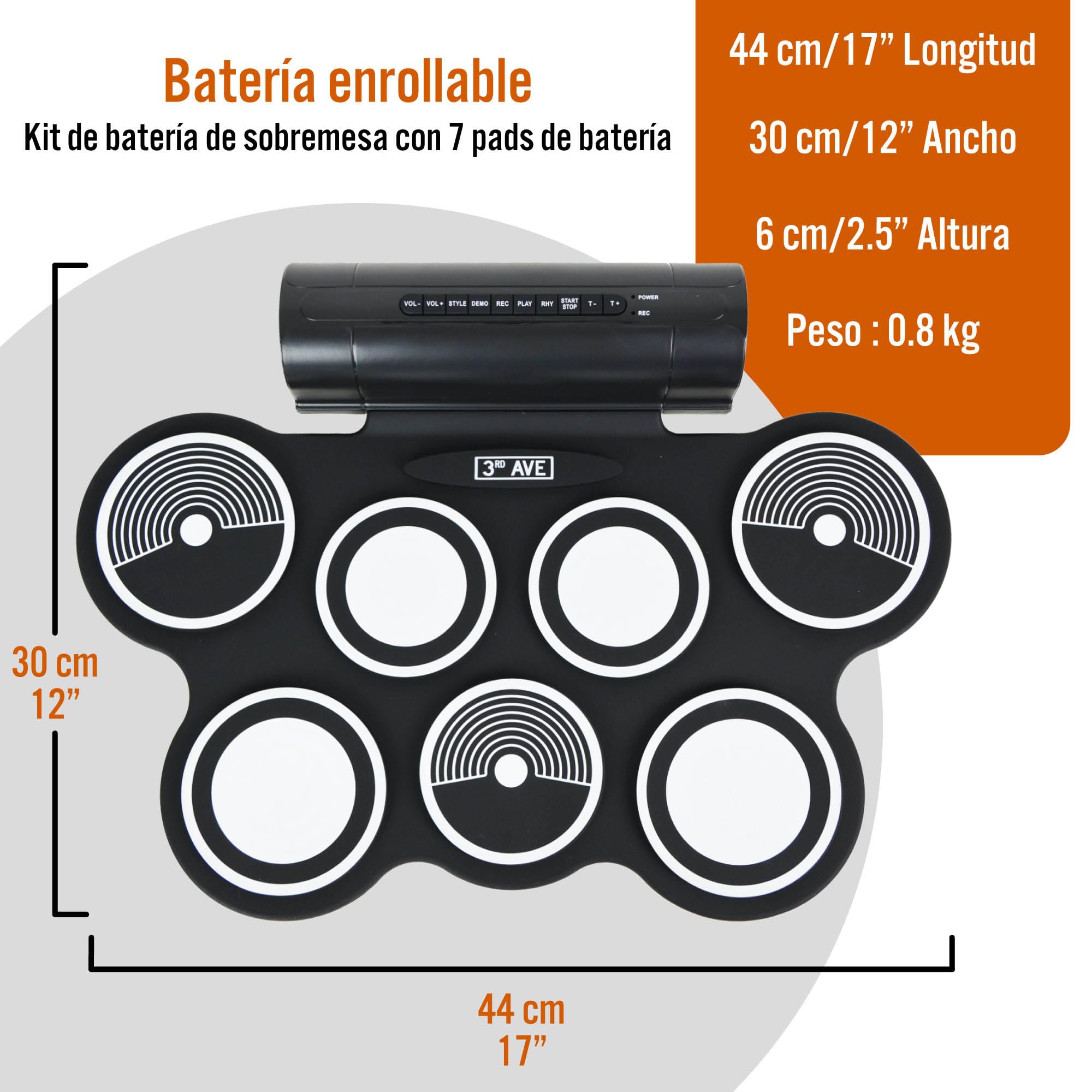3rd Avenue DKR01BK Roll Up Kit de Tambor Electrónico
