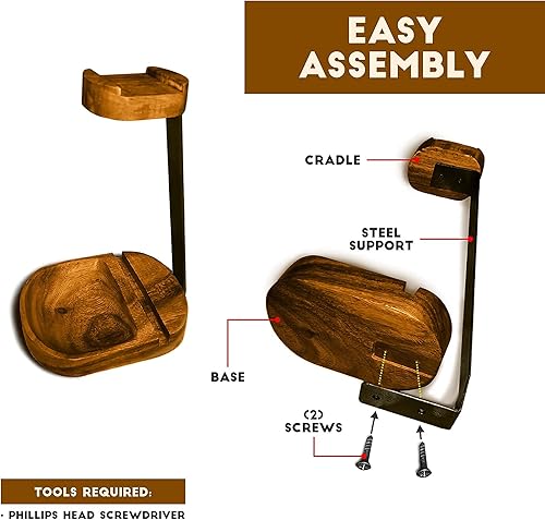 Miniatura 5 de Wrightmart Soporte de madera para auriculares, soporte universal para auriculares, colgador de auriculares de escritorio con ranura para teléfono