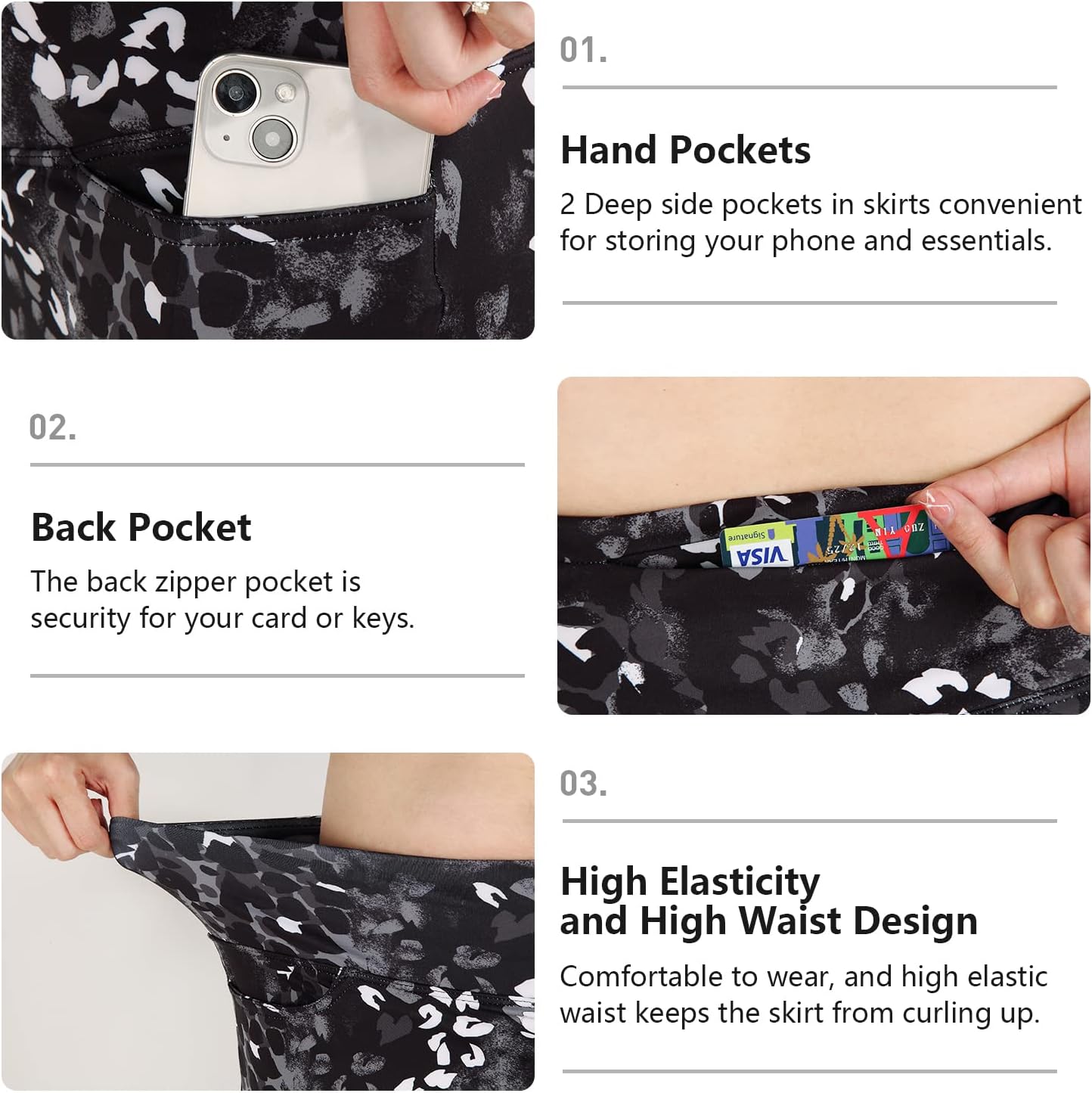 Womens Skorts Modest Knee Length Skirts Athletic Midi Active Running Skirt - Image 4