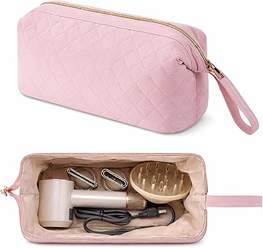 Quilted Hair Tools Travel Organizer Bag,Portable Large Hair Styling Accessories Storage Case for Flat Irons,Straightener,Curling Iron,Hair Dryer Pink