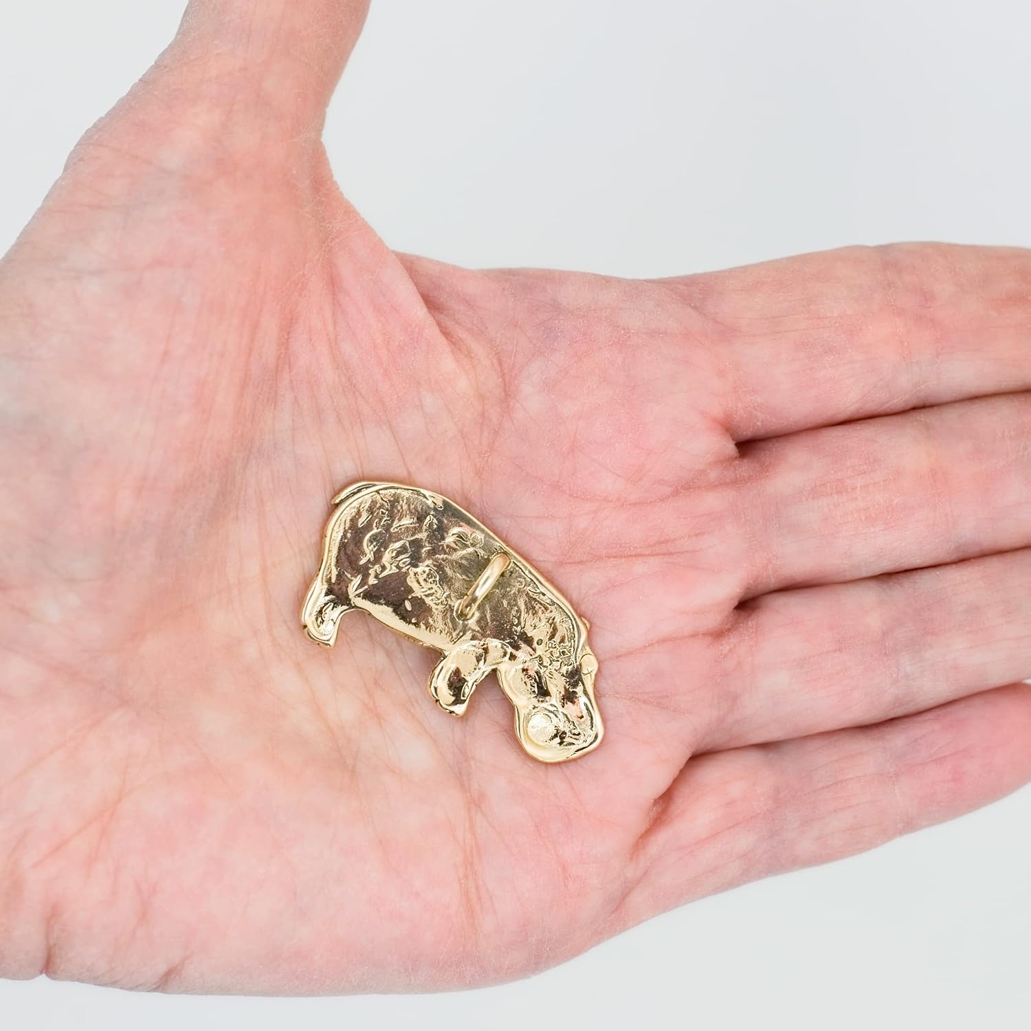 14K Solid Gold Hippo Large Pendant - Hippopotamus Lover Gifts - Handcrafted Hippo Jewelry