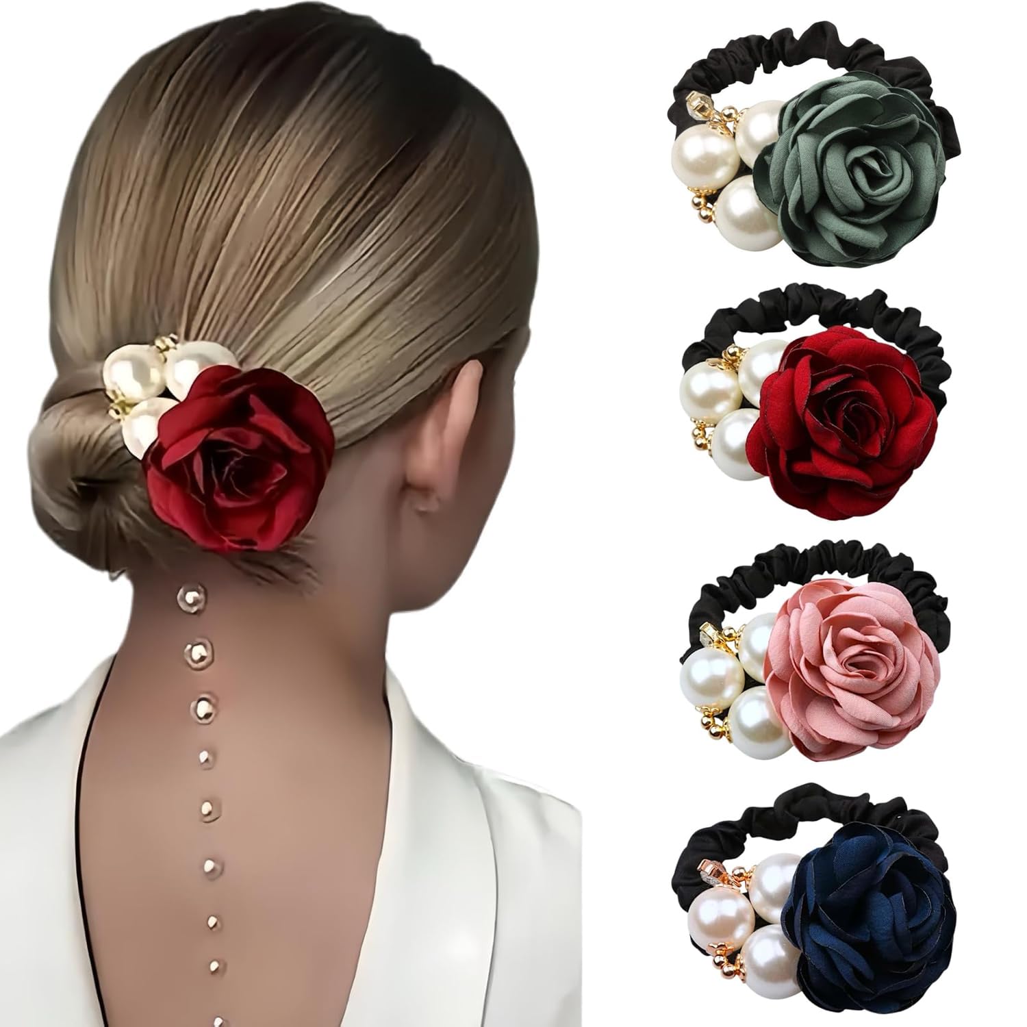 Melodio 4 Pieces Rose Pearl Hair Rope Korean Fashion Pearl Hair Bands Accessories for Women and Girls-image-39