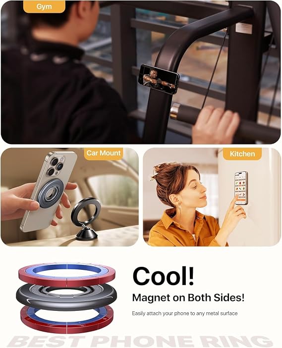andobil 2026 3rd Gen Stabile Magnetic Phone Ring Grip for MagSafe, Durable | Stronger 2-Sided Magnetic, 360 Rotation Cell Phone Ring Holder for MagSafe Accessories, iPhone 17 Pro Max Air 16/15/14/13/12