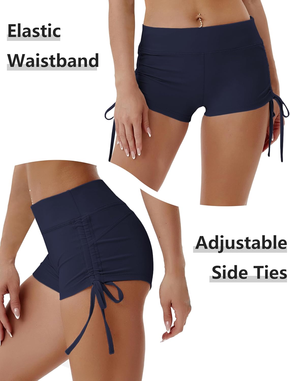 BUBBLELIME Adjustable Side Ties Sexy Booty Yoga Shorts for Women Tummy Control Running Workout Stretch Shorts Adjustable Side Ties_DARKNAVY XL_BWHB006