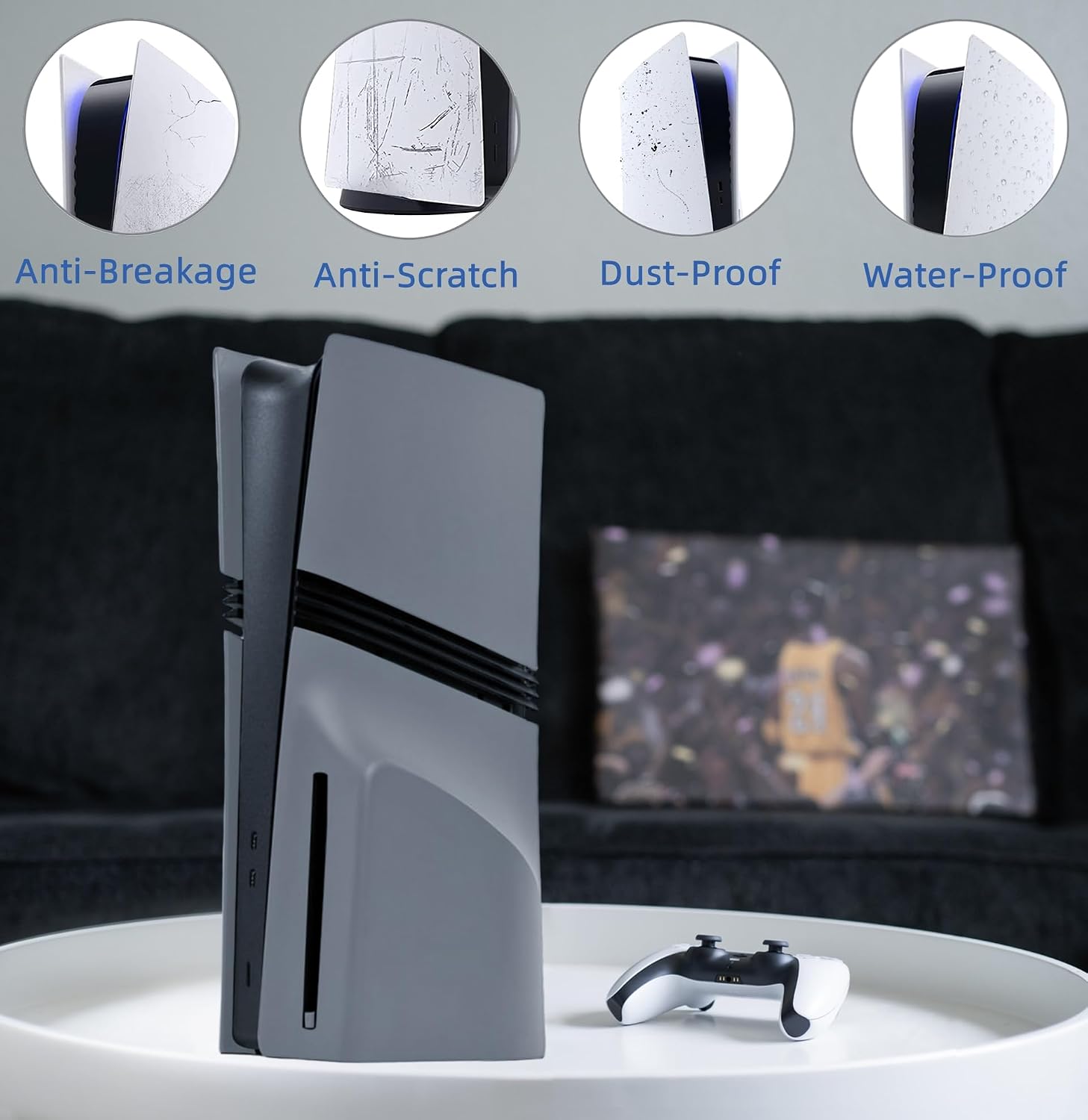 5 in 1 Cover Plates for PS5 Pro Disc and Digital Edition Console, Side Shell Panels Compatible with PlayStation 5 Pro Protective Faceplate 30th Anniversary (Grey)