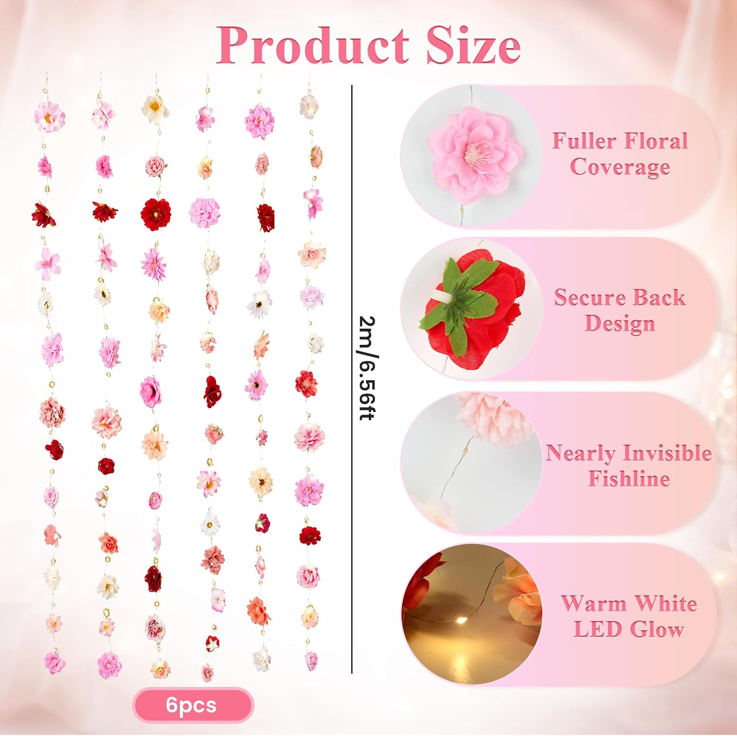 Defresit 6Pcs Artificial Hanging Flowers with Lights, Wildflower Decor