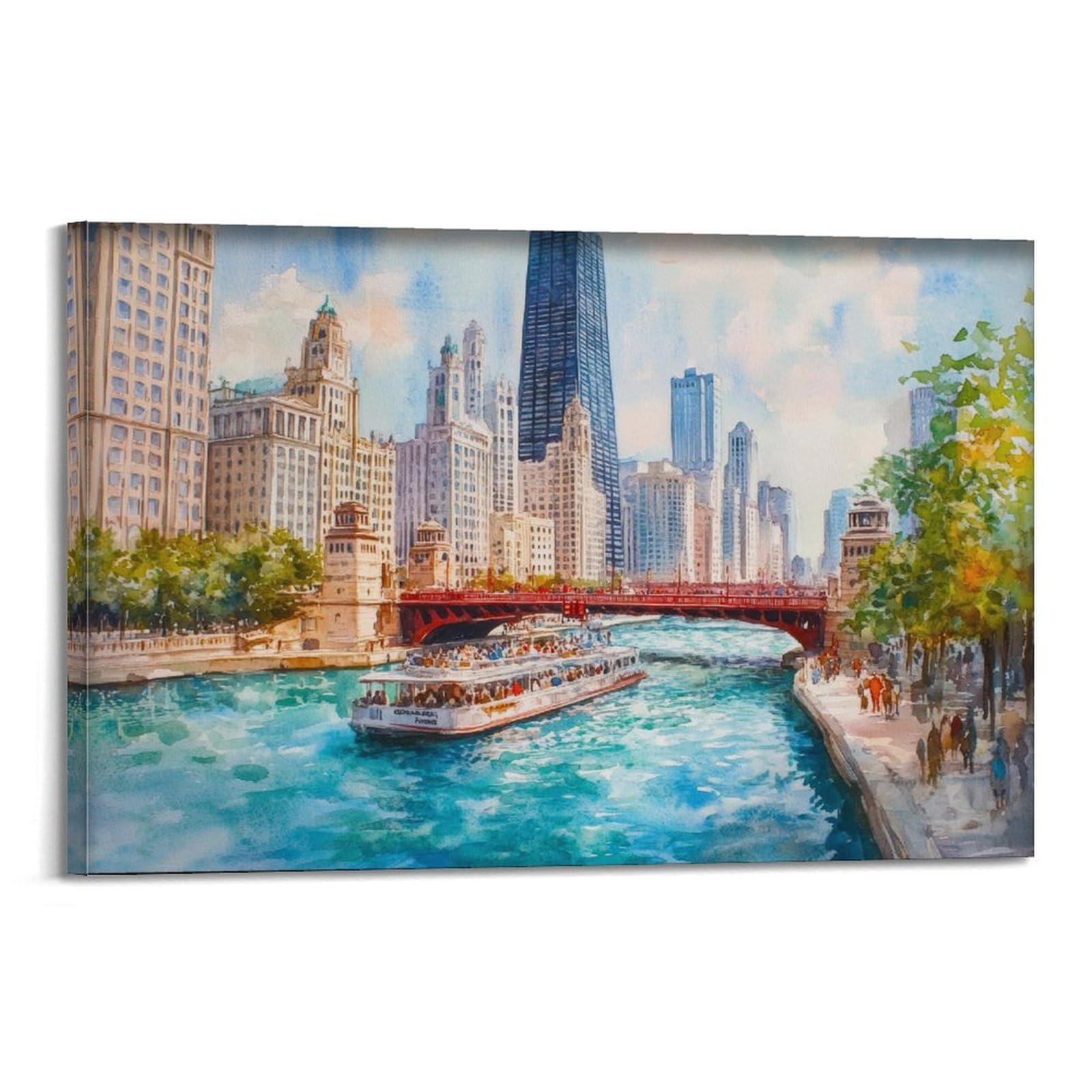 xiaoxiaoshen Chicago Skyline Cityscape Illinois Travel Architecture_4 Canvas Poster Wall Art Prints Room Aesthetic Murals Bedroom And Living Decorations 12x18inch(30x45cm)