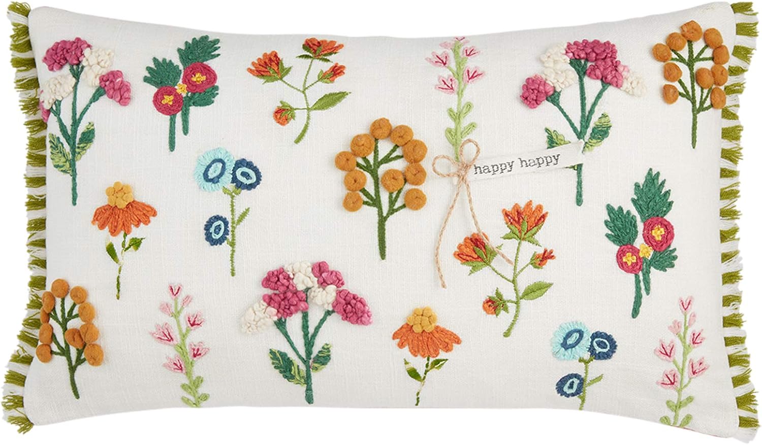 Mud Pie Embroidered Lumbar Happy Pillows