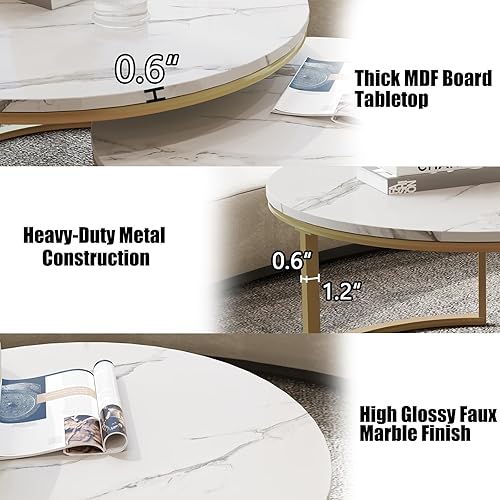 Miniatura 6 de WiberWi Juego de 2 mesas de centro redondas anidadas, grande 34.0 pulgadas, pequeña Ø 26.0 pulgadas, mesas de centro de diseño moderno para sala de