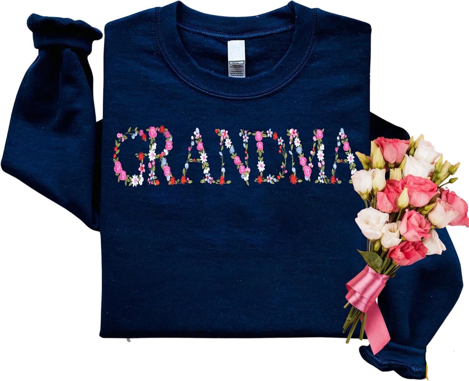 Embroidery Floral Grandma Sweatshirts For Women Gift Sweatshirt From Grandkids Flower Gift Mothers Day Christmas