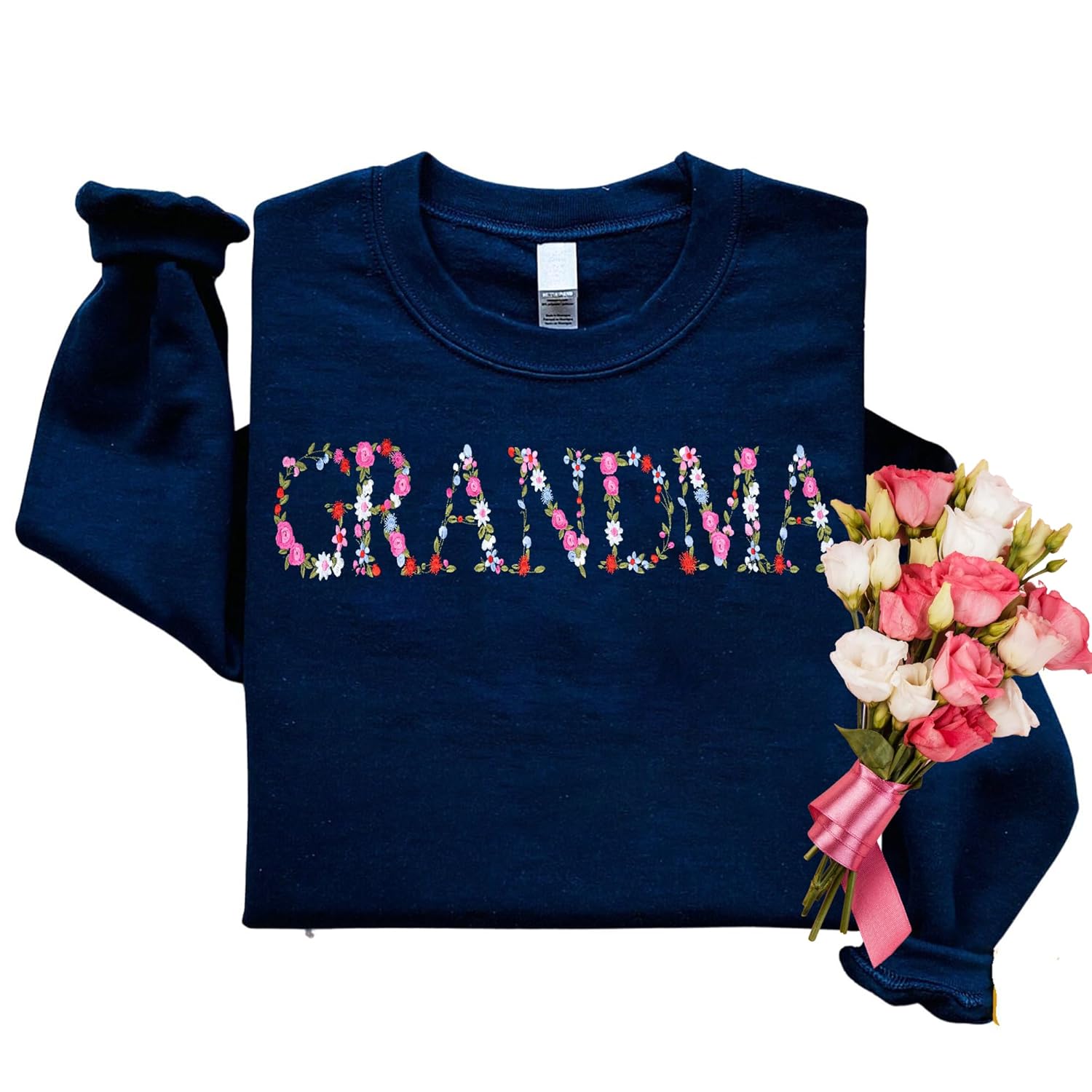 Embroidery Floral Grandma Sweatshirts For Women Gift Sweatshirt From Grandkids Flower Gift Mothers Day Christmas
