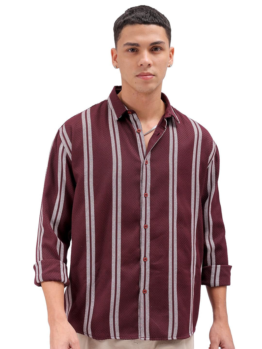 the indian garage co Men Cotton Relaxed Fit Striped Cutaway Collar Resort Wear Shirt-picture-23