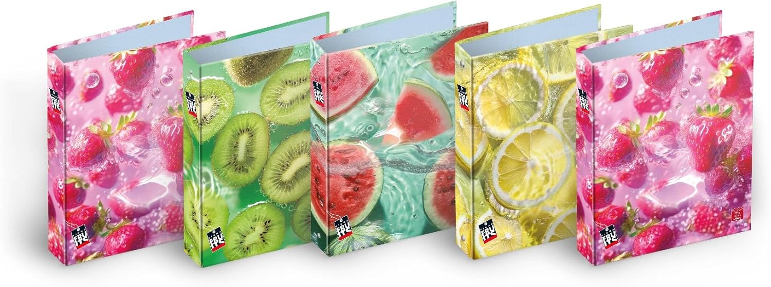 Pigna, Fruits A4 Notebook with Rings Assorted Fruit Subjects, Ring Notebook, Organization of School Notes and/or Documents, Format 27 x 32 cm, Pack of 5