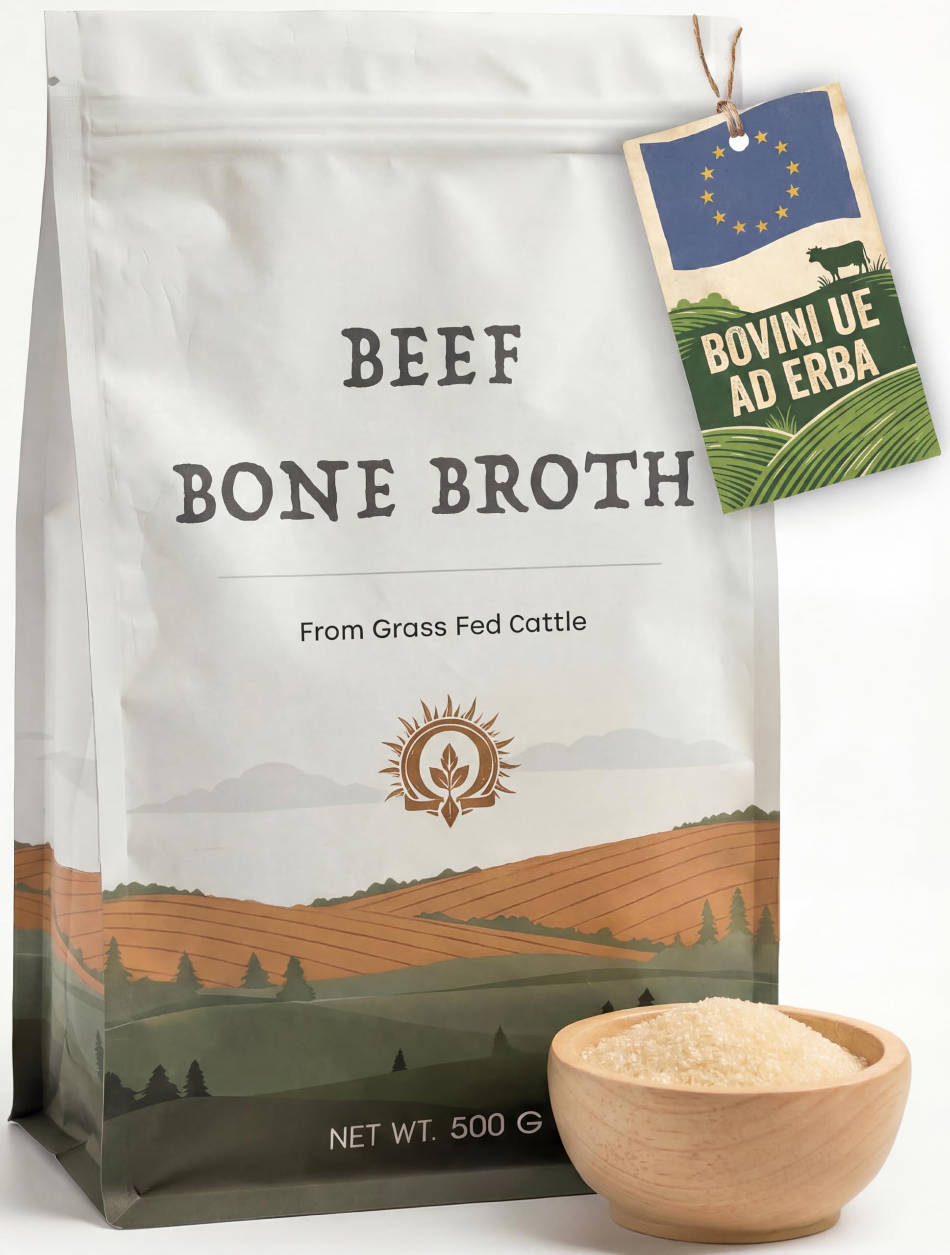 Polvere di brodo di ossa di manzo – 500 g – Origine UE Fed – Brodo osseo in polvere proteica collagene – crescita muscolare, salute delle ossa e qualità della pelle