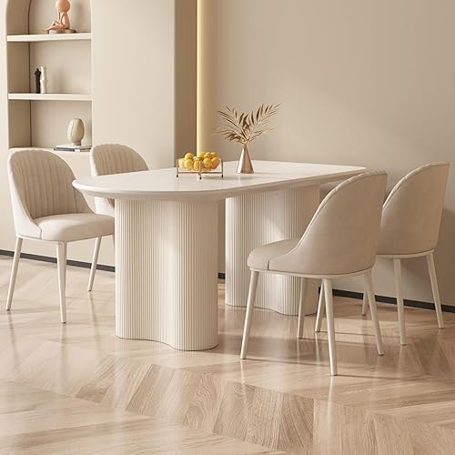 Miniatura 5 de Mesa de comedor que ahorra espacio para apartamentos pequeños para 4-6 personas, muebles resistentes de mediados de siglo (blanco crema, mesa de 55