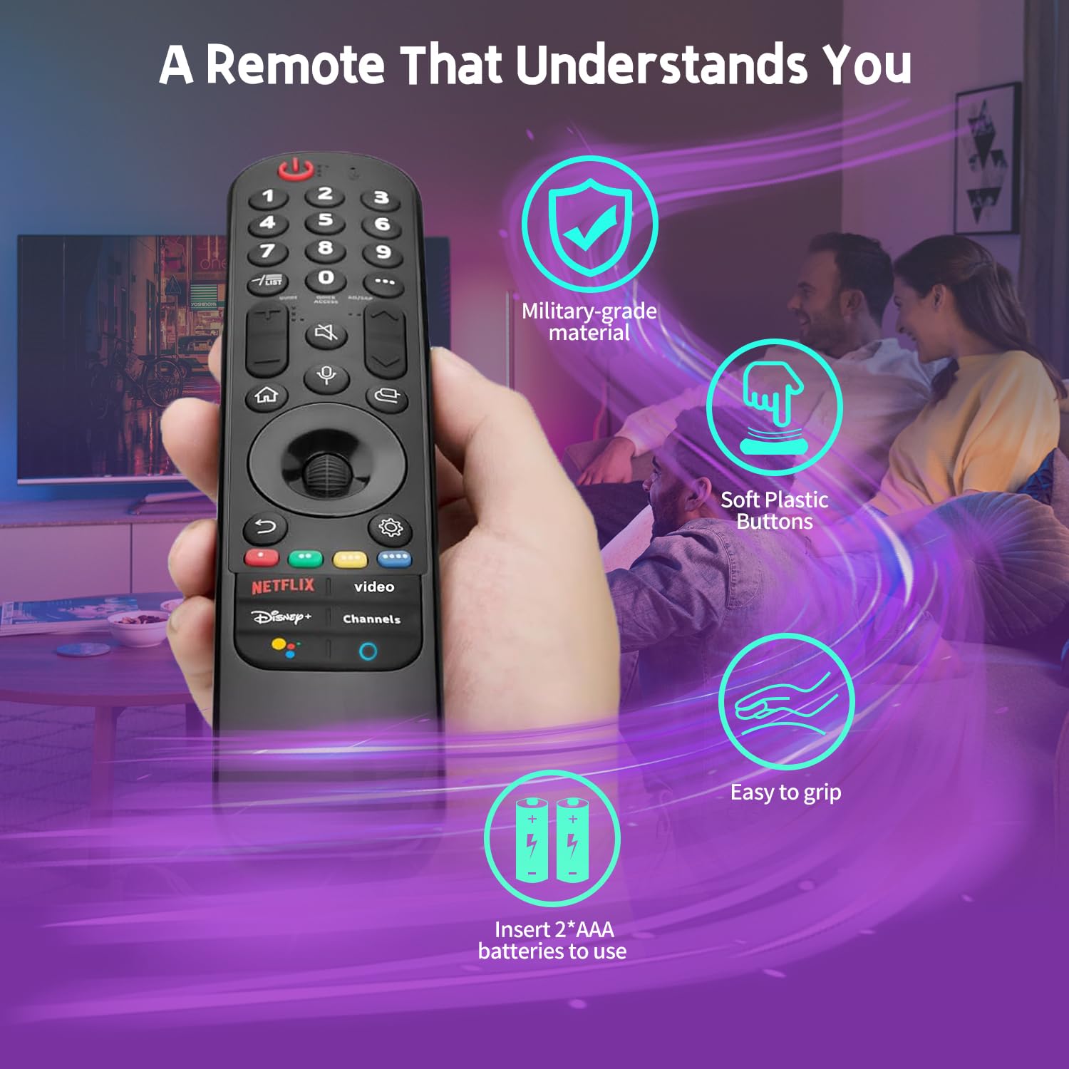 Mando a distancia de repuesto para LG Smart TV con control de voz y puntero, compatible con televisores inteligentes LG UHD OLED QNED NanoCell 4K 8K 2018-2025, incluye funda de silicona que brilla en