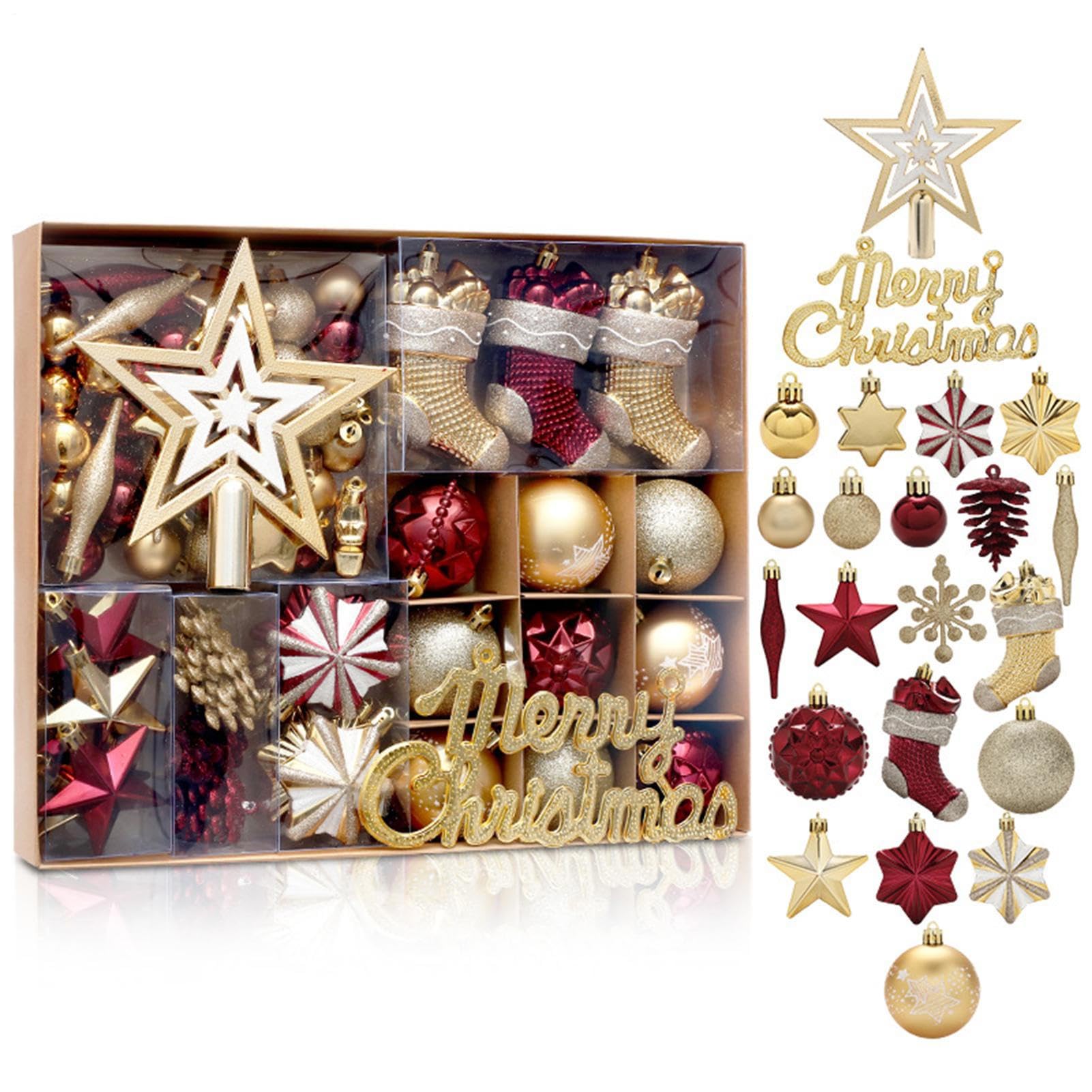 Weihnachtskugel-Ornamente, 70-teilig, bruchsicher, Weihnachtsbaumschmuck-Set, für draußen, , Outdoor, Innenbereich, Wohnzimmer, Ferienhaus