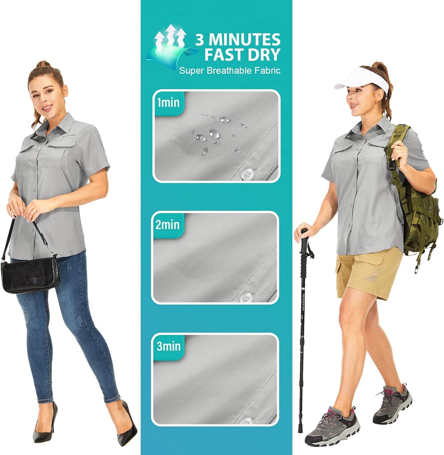 Women's Button Down Shirts UPF 50+ Short Sleeve Sun Protection Shirts Stretch Quick Dry Shirt for Fishing, Hiking, Travel - Image 5