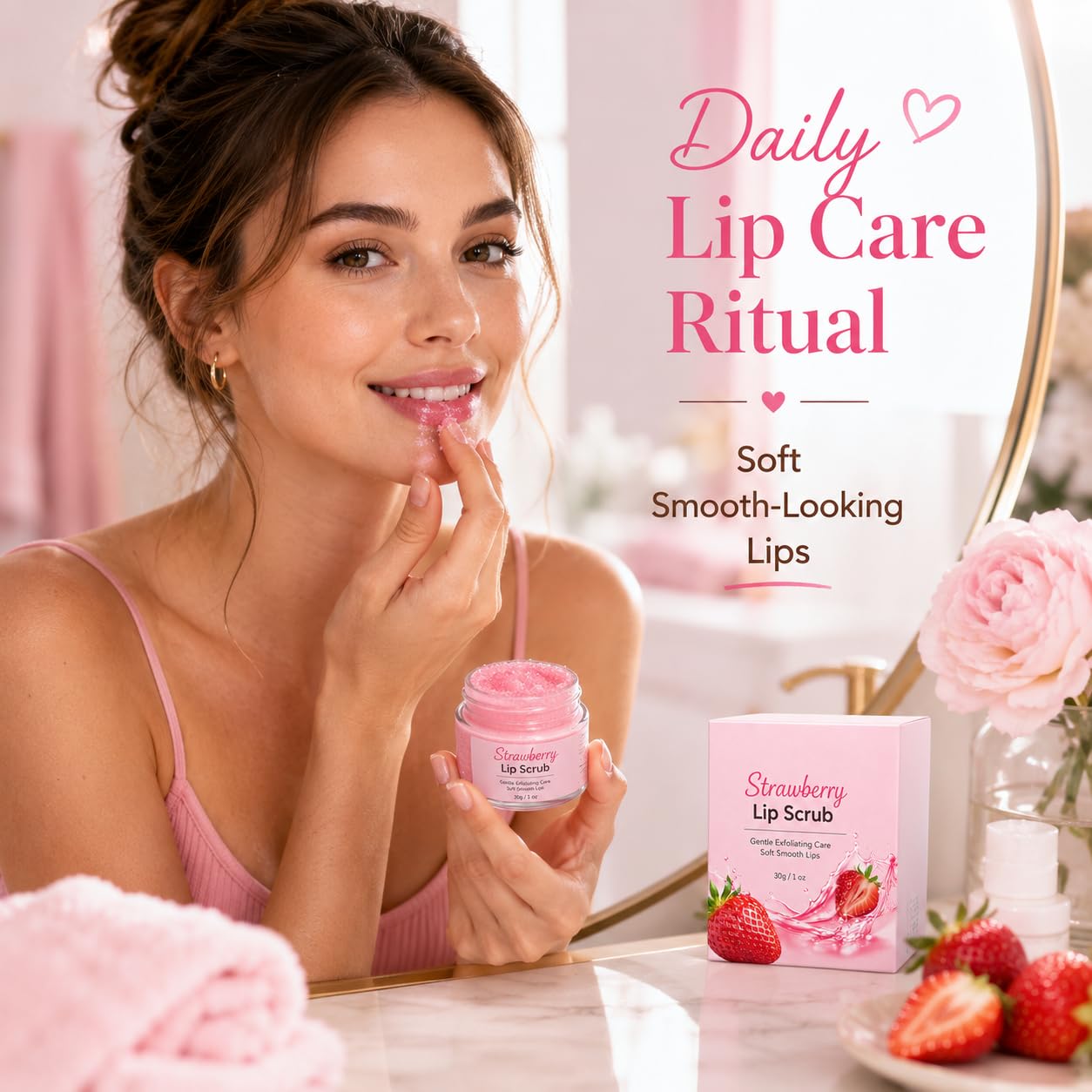 Strawberry Flavored Gentle Lip Scrub Exfoliator，3pack-scrub