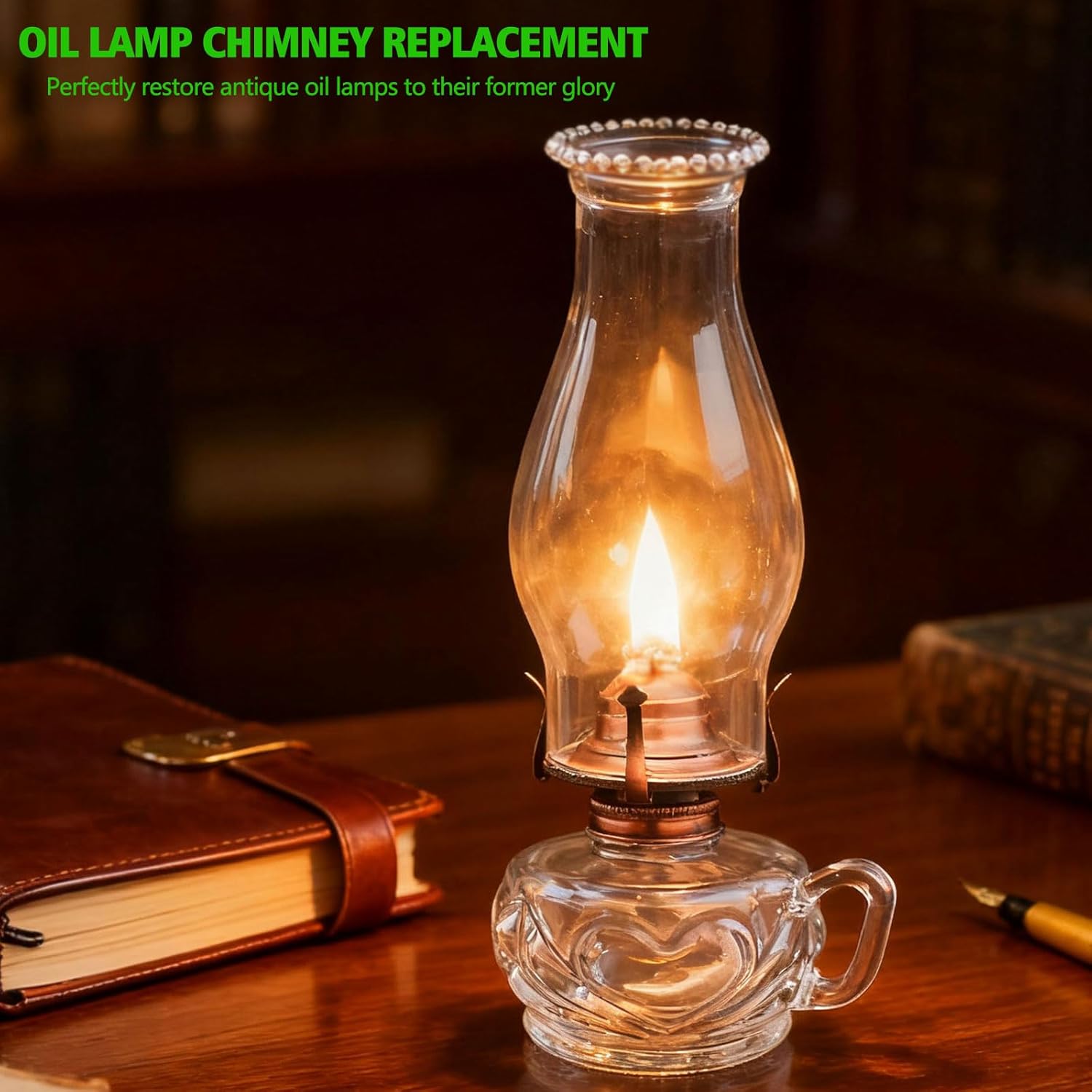 3 × 8.25 Inch Oil Lamp Chimney Replacement – Clear Hurricane Lamp Glass Shade (Wave Style) for Kerosene Lamps and Fits Size #2 Burners (2 Pack)