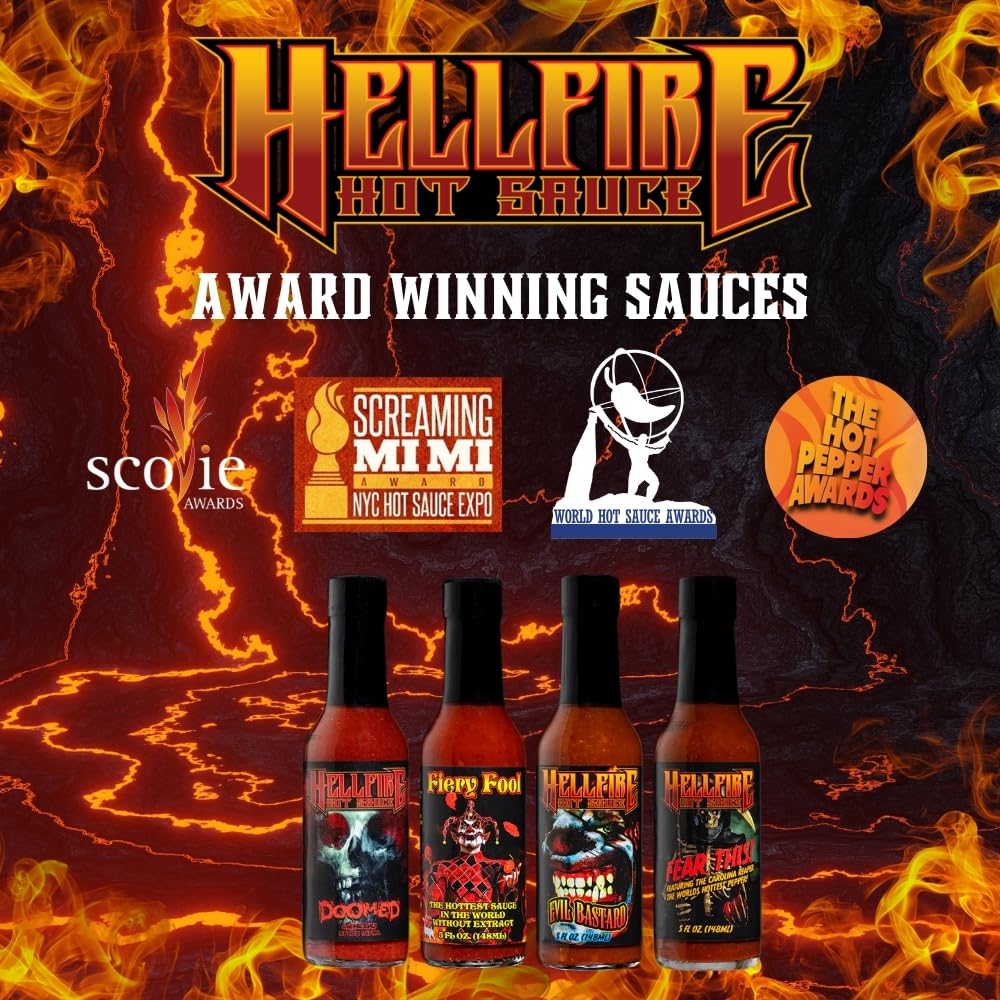 Hellfire Hot Wingfest Gift Pack - Gourmet Hot Sauce Variety Pack With 4 Flavors for Hot Wings (Four 5 oz. Bottles)
