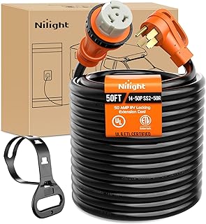 Nilight 50 Amp 50FT RV Locking Extension Cord 250V Heavy Duty 6/3+8/1 Gauge Pure