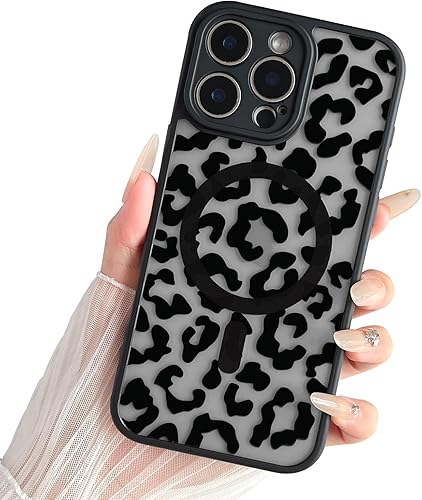 Yeddabox for iPhone 14 Pro Max Case with MagSafe, Black Leopard Phone Case for W