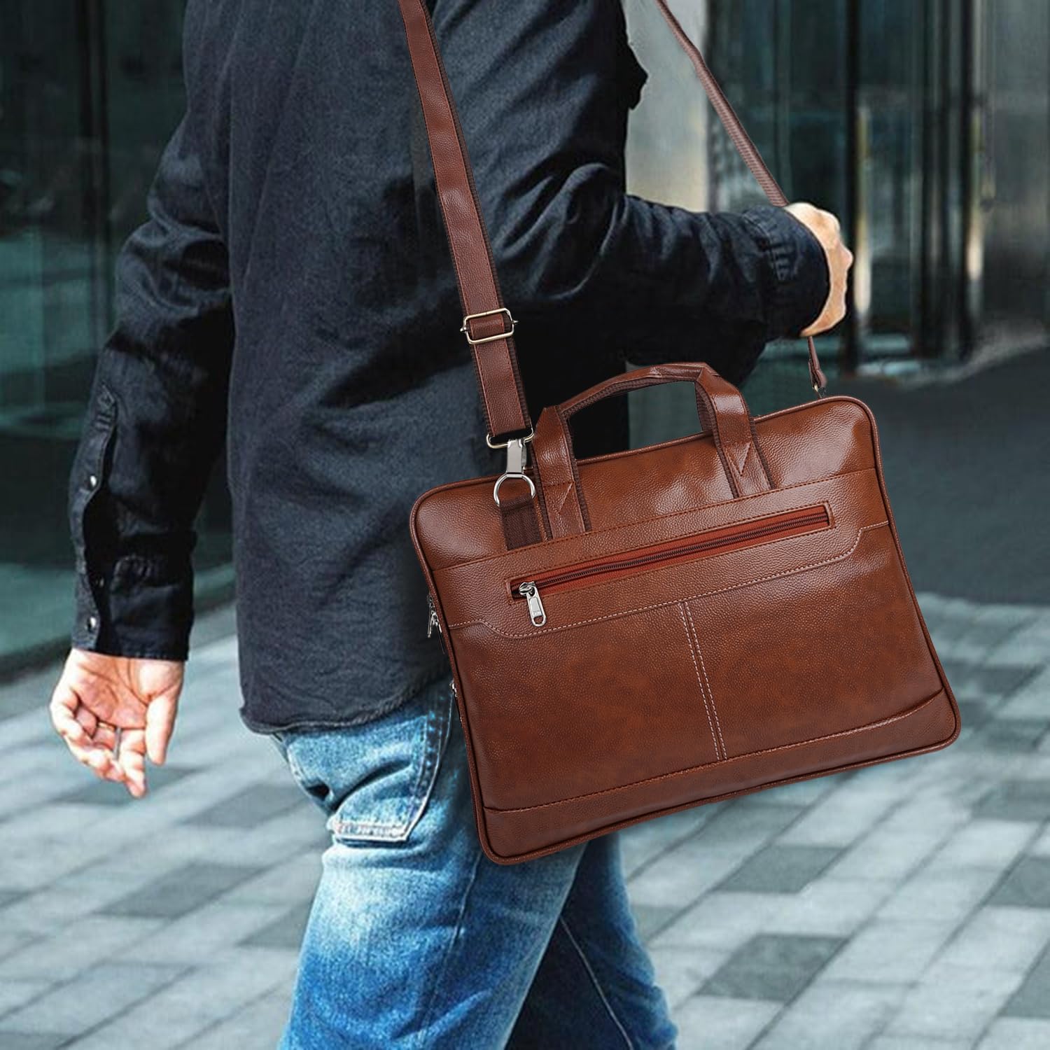 Messenger Bag, Laptop Bag for Men, PU Leather Expandable Office Bag for Men