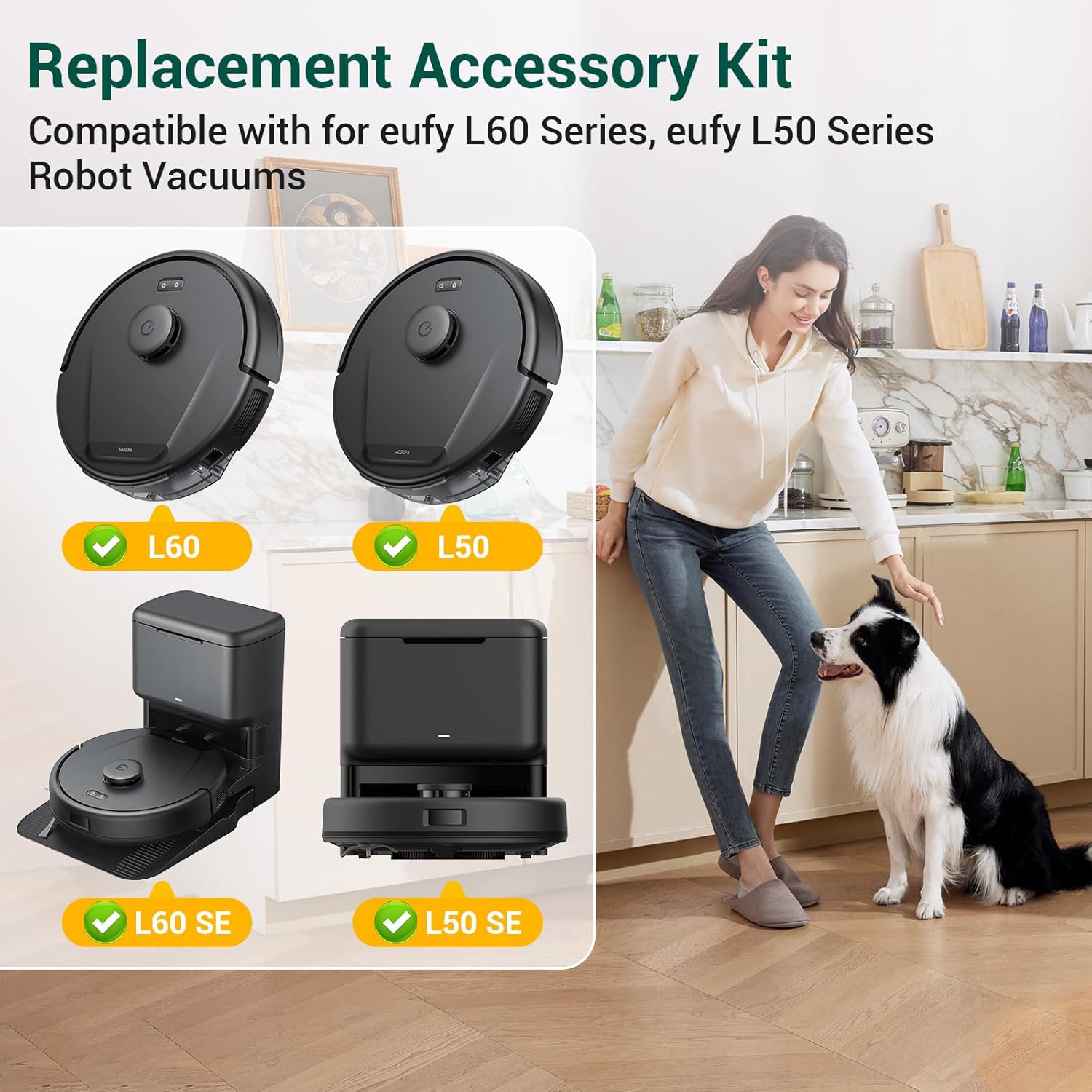 19Pack Replacement Parts Accessories for Eufy L60/L60 Hybrid/L60/L50 Series Robot Vacuums Kit, 1 Main Roller Brush, 4 Hepa Filters, 6 Side Brushes, 6 Dust Bags, 1 Screwdriver, 1 Clean Tool