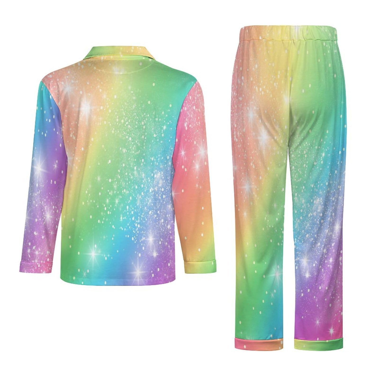 OLEETS Completo Pigiama da Uomo 2 Pezzi - Cielo Stellato Colorato Pigiama Invernale Casual Morbido da Notte Completo con Top E Pantaloni A Maniche Lunghe 2 Pezzi Pigiama Largo