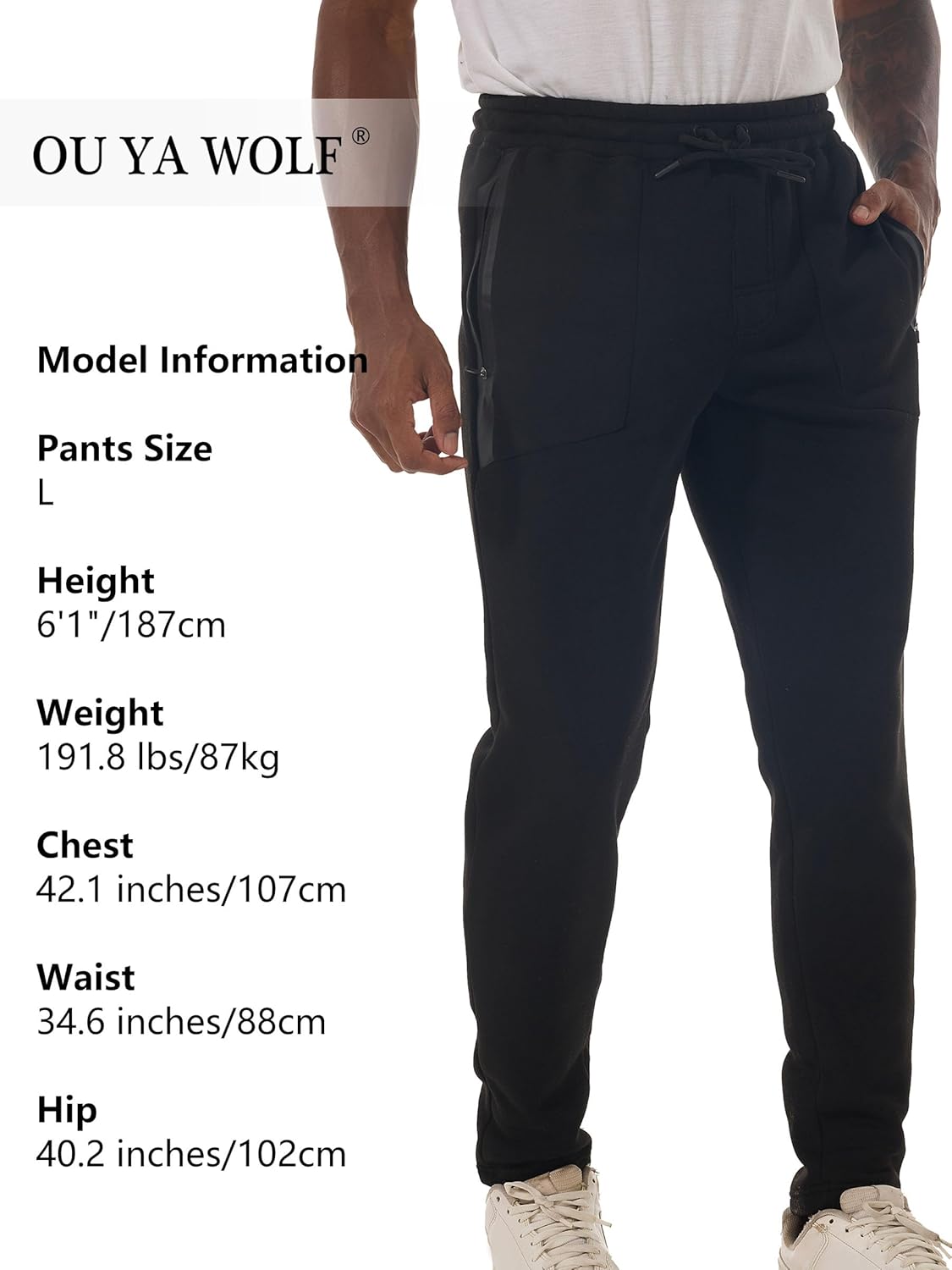 Men's Fleece Joggers with Zipper Pockets Athletic Pants Traning Track Pants Sweatpants for Hiking, Travel - Image 3