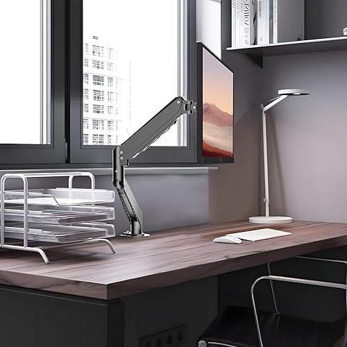 Vista 5 de Brazo de monitor de resorte de gas de 32 pulgadas, soporte de escritorio ajustable para monitor individual con giro/inclinación/rotación, soporte