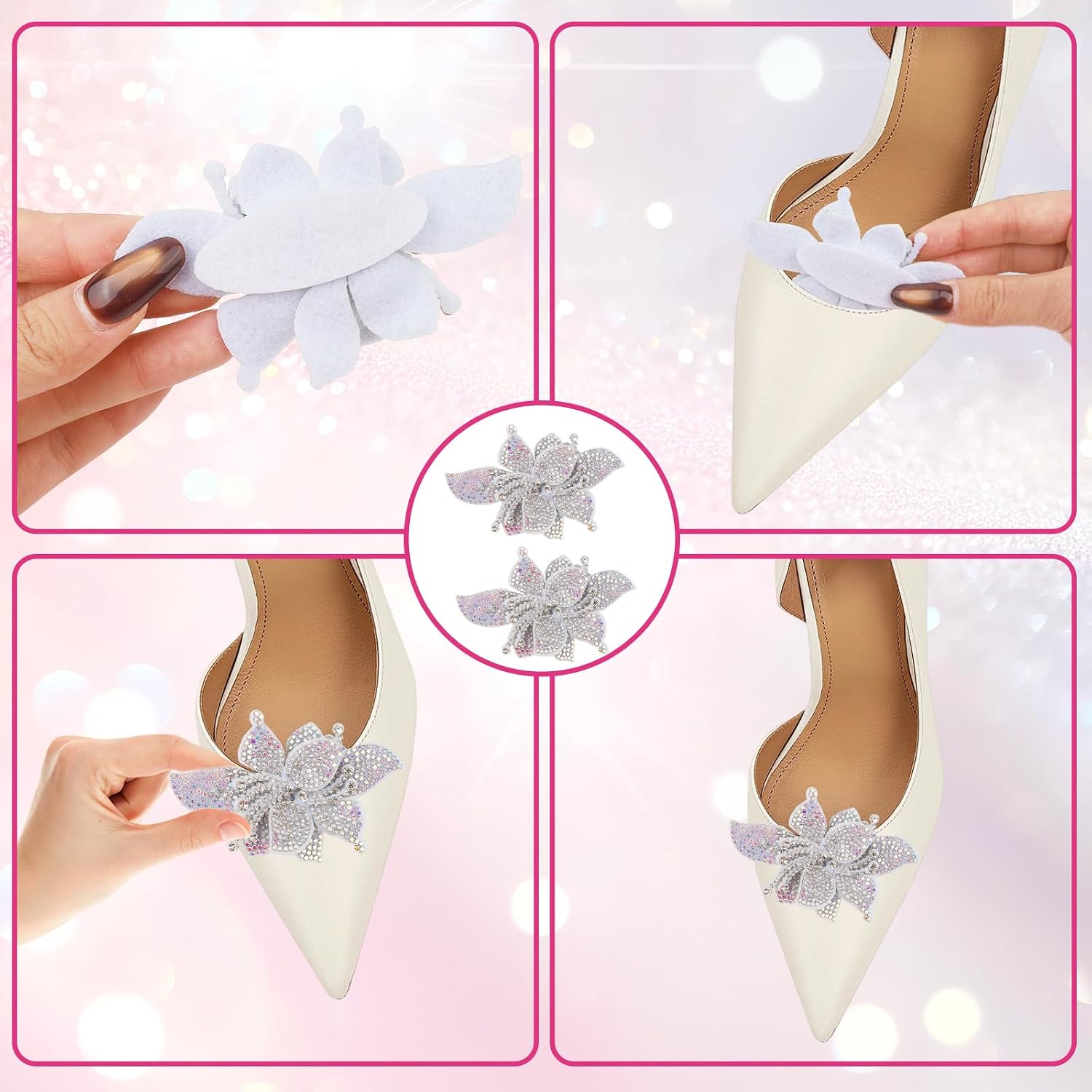 2 PCS Shoe Clips for Women Decorative - Bling Silver Rhinestone Shoe Clips -Detachable Shoes Jewelry Clip for Bridal Wedding Party, High Women Heels Accessories