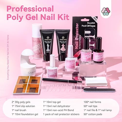 Miniatura 2 de Saviland Kit de iniciación de 14 piezas de polygel para uñas: kit de gel de uñas de poliéster de 2.12 oz para principiantes con luz UV 2.5 fl oz,