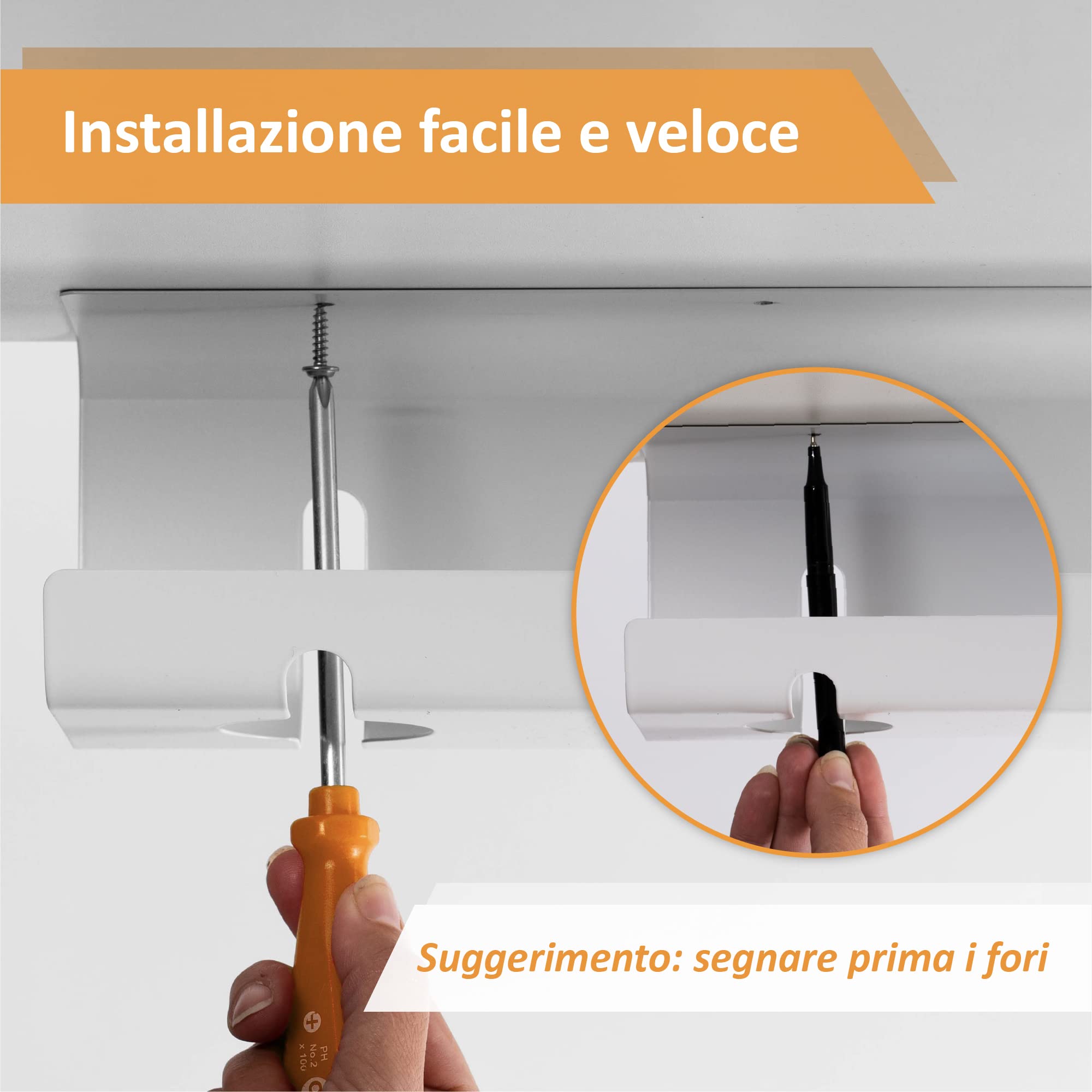 Raccogli Cavi Scrivania – Canalina Passacavi sotto Scrivania Cable Management – Organizer Portacavi Ufficio - Nascondi Cavi sotto Tavolo – 2 Scatole Porta Cavi - Verniciatura a Polvere Bianco