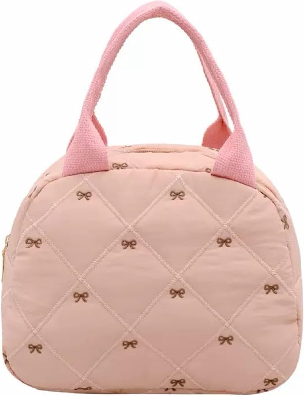 Necessaire Chicarries de Veludo Cotelê Rosa com Laço, Estampa Floral e Zíper